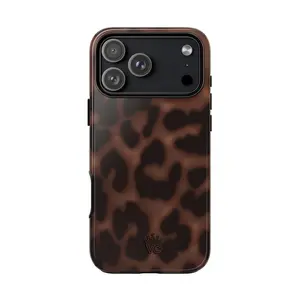 VC Crown Leopard Print Glossy Tough iPhone Case – Brown Animal Print Luxury Aesthetic Phone Cover for iPhone 7–17 Pro Max