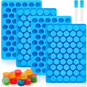 4 PCS Silicone Gummy Candy Molds, 55 Cavities Non-Stick Round Molds for Small Hard Candies, Chocolates, Caramels, Jello, Fruit Snacks