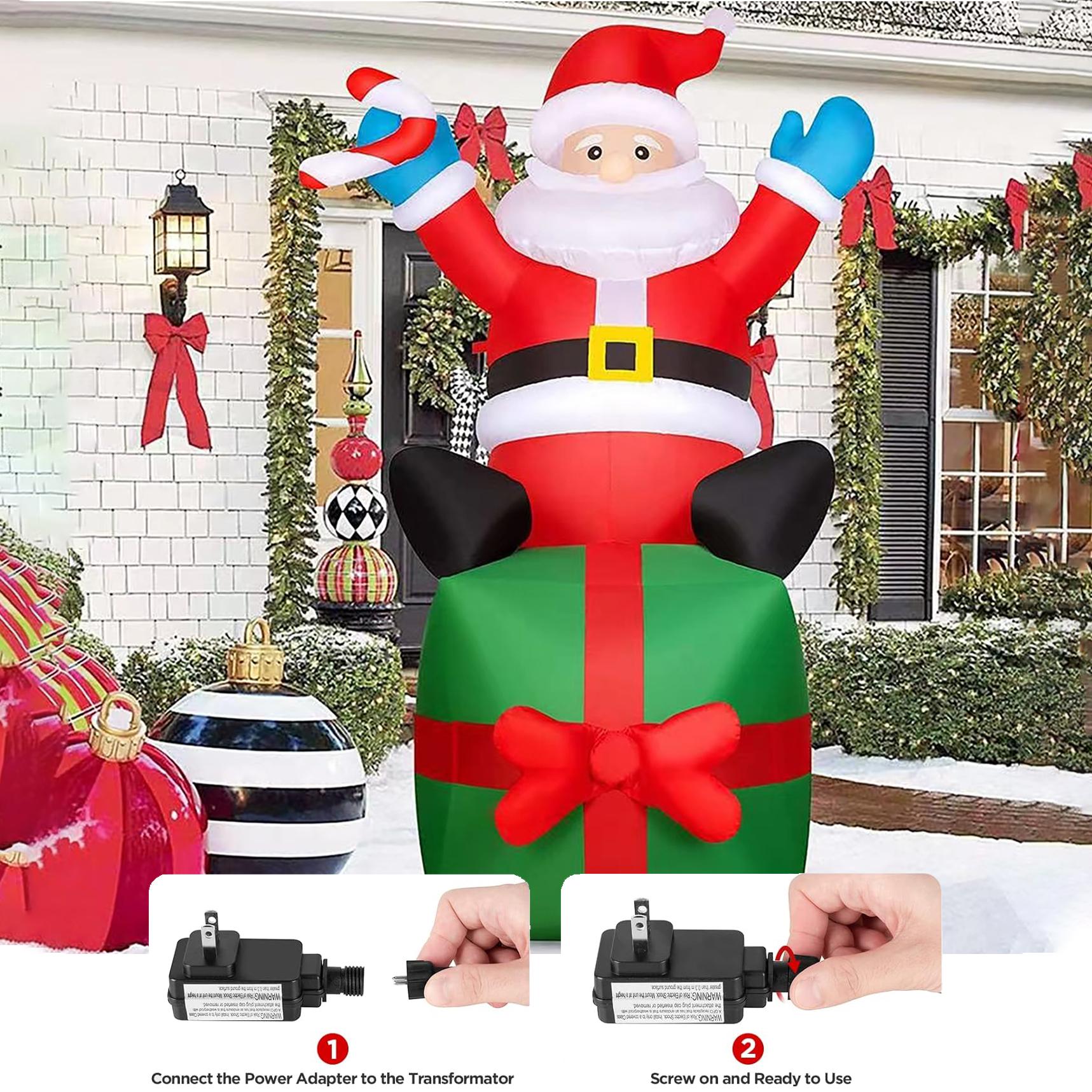 6FT Christmas Inflatables Santa Outdoor Decorations, Santa Claus Inflatable with Led Lights Xmas Blow up Yard Decorations for Square Lawn Garden Patio Holiday Party Decor