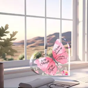 Inspirational Scripture Acrylic Plaque | Heart Shaped | Butterfly with Scripture | Faith | Gift | Decor | Decorative contemporary style Artwork Signs Pink Bedroom Accessories Indoor Home Decoration