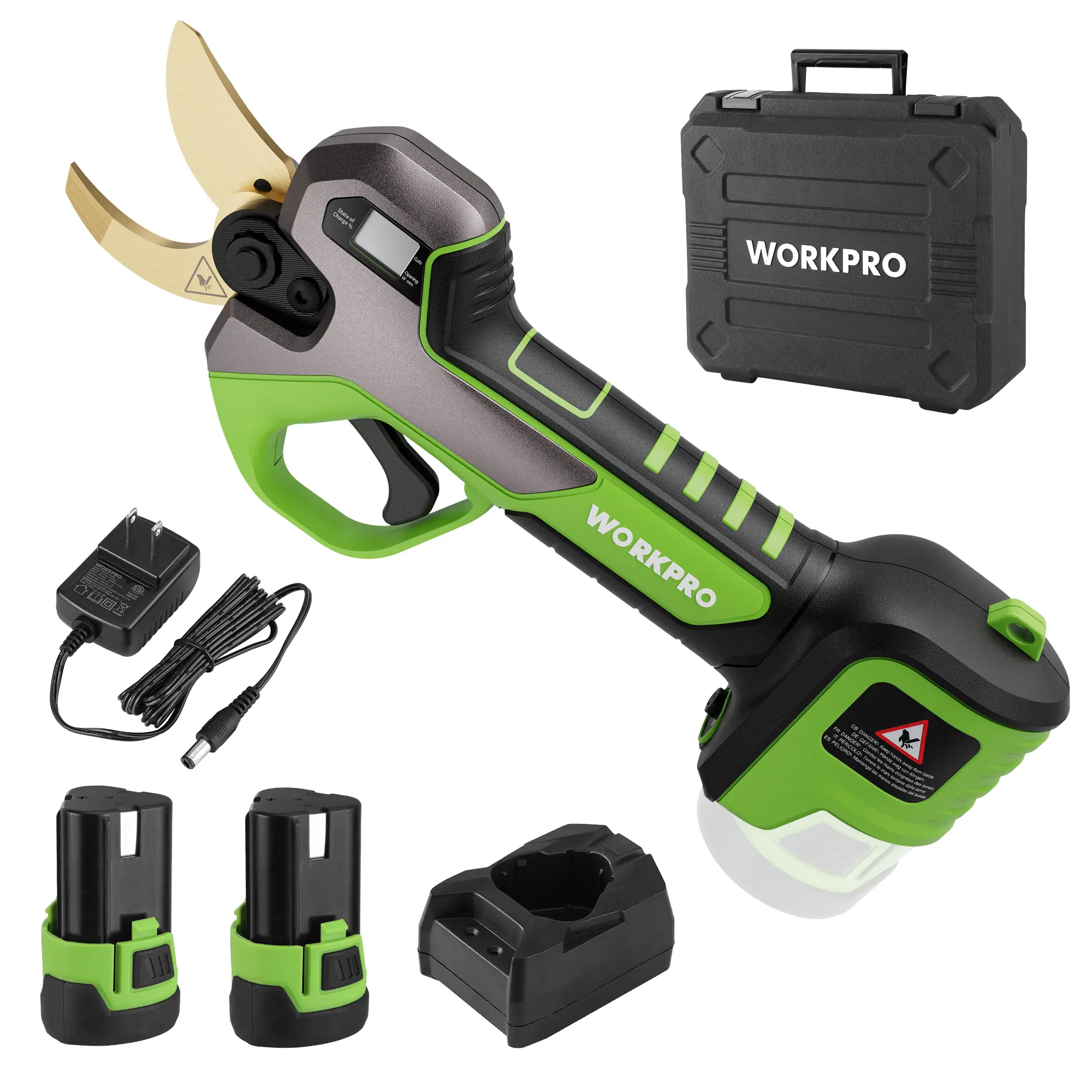#fathersdaygift WORKPRO 12V Electric Pruning Shears, Battery Powered Pruning Shears, Cordless Tree Pruner, 1.2 Inch Cutting Diameter, Branch Cutter Gardening Scissors with 2 Pack Rechargeable Battery and Fast Charger