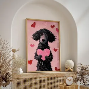 [SALE UP TO 40%] [Unframed] Black Poodle Valentines Art Print: Romantic Love Poster, Printable Doodle Dog Hearts Oil Painting