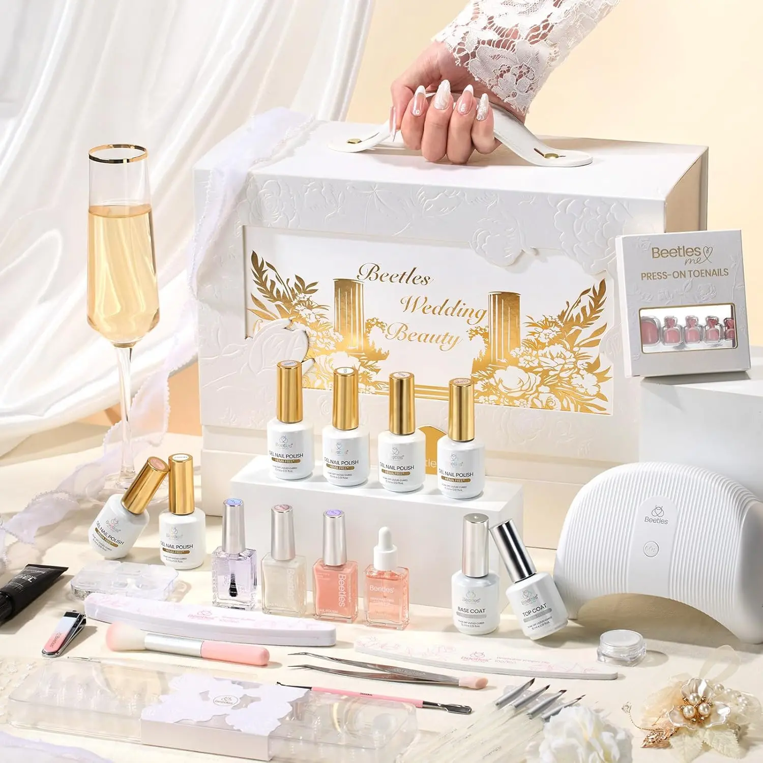 Beetles Wedding Gel Nail Polish Kit – Wedding Beauty Gel Polish, HEMA Free 15ml UV LED Soak Off Manicure with Base Coat Top Coat All in an Elegant Gift Box Nail Set for Bride
