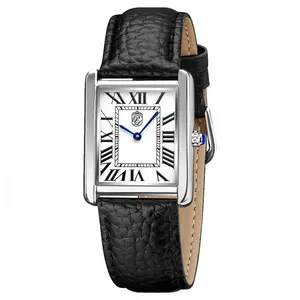 Pierre Lucerne 1888 Vintage Tank Style Swiss Inspired Mens Watch White Enamel Roman Dial Rich Black Leather strap Elegant Design & Timeless Style