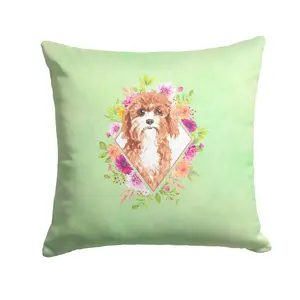 Carolines Treasures  14 x 3 x 14 in. Cavapoo Green Flowers Fabric Decorative Pillow