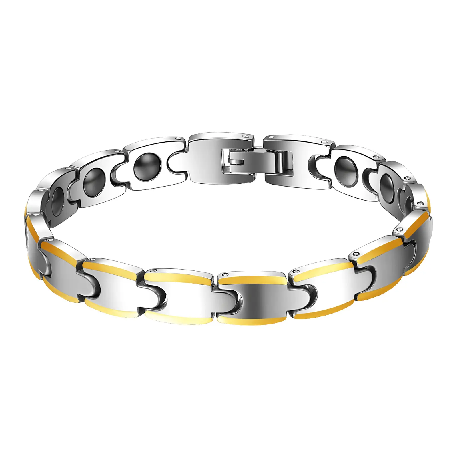 OIDEA Unisex Magnetic Tungsten Steel Bracelet in a Classic Silver-Gold Combination, 8mm Bold Width Fashion Jewelry Gift for Father's Day, 19.5 Cm Length, Casual, Bold Heavy-Duty Feel, 8 Mm Wide, Birthday, Magnetic Stone, Business, Embedded Magnetic Elemen