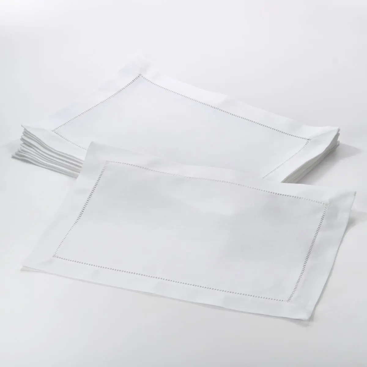 SARO 6300.W1420B Classic Hemstitch Border Rectangle Tableware Placemat - 14x20 in, White, Set of 12, Table Top Use for Indoor Family Lunch & Guest Entertaining