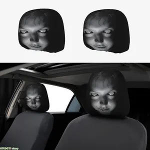 2 PCS Gothic Style Creepy Ghostly Woman Face Print Car Headrest Covers, Universal Elastic Soft Headrest Protector, Spooky Haunted Horror Face Pattern Auto Seat Head Rest Covers for SUV, Truck, Sedan, Car Interior Decor