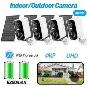 Solar Security Camera Outdoor, Wireless Battery Home Indoor Camera, Solar Panel Autonomous, 360° 2K Full Color Night Vision, PIR Alarm