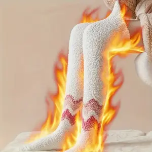 1 Pair of Thigh High Socks Thick Coral Fleece Stockings for Women Thickened Knee High Socks Winter Warm Long Socks Coral Fleece Winter Socks Warm Style Suitable for Home and Travel Wear