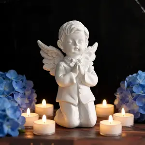 Home Car Statue Roman Column Statue Pedestal Candlestick Stand Figurine Wings Little Ange Wedding Decoration