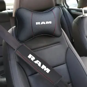 Leather Car Headrest Neck Pillow Seat Belt Shoulder Pad For Dodge SRT Ram Journey Charger Challenger Caliber Durang Auto Accessories