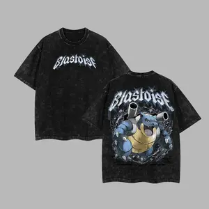 Blastoise Retro Unisex Acid Washed T-Shirt, Hoodie, Pocket Monster Graphic Tee, Anime Streetwear Top, Black Bull Aesthetic Manga Merch, Gift for Anime Fans, Christmas Gift