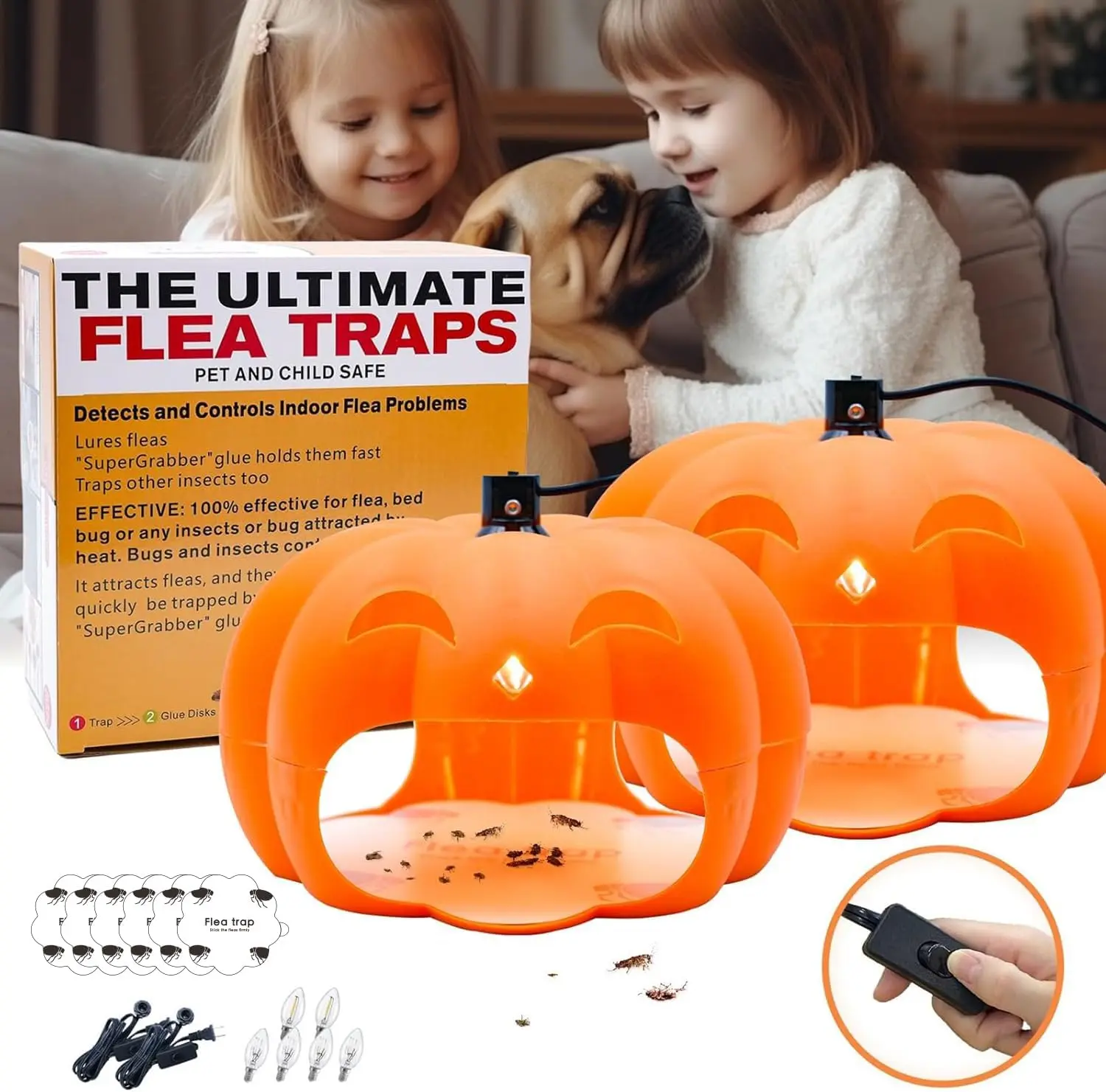Flea Traps for Inside Your Home with Light, Flea Light Trap for Bug USB Charing Insect Pest Control Traps for Kitchen, Living Room, Balcony and Bedroom