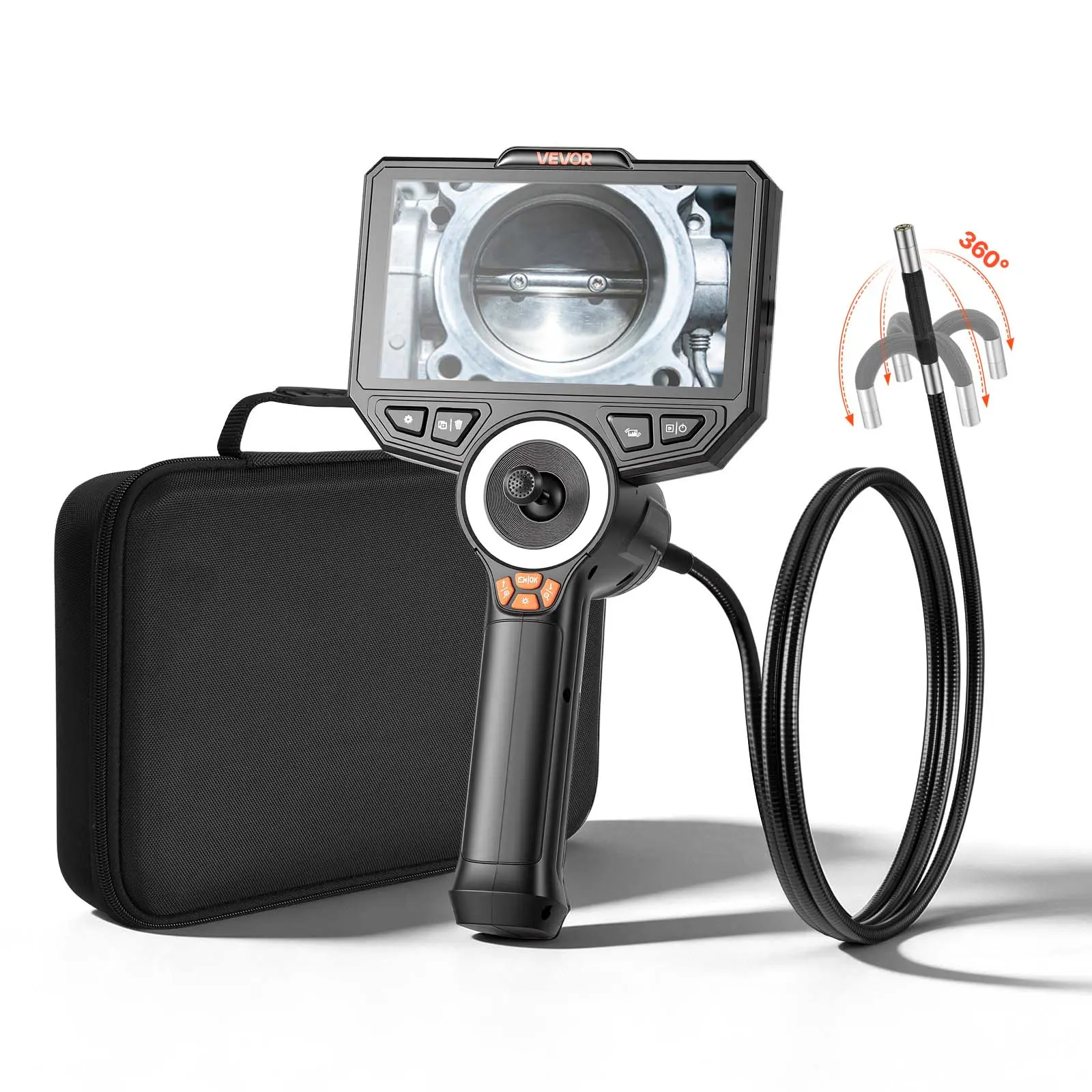 【Summerfinds】VEVOR 4-Way 360° Articulating Endoscope with Built-in Light, True 1080P HD 6-Inch Lens, 4.9FT Flexible Snake Cable, IP67 Waterproof Industrial Borescope for Car Diagnostics, Battery Inspection, Batteries