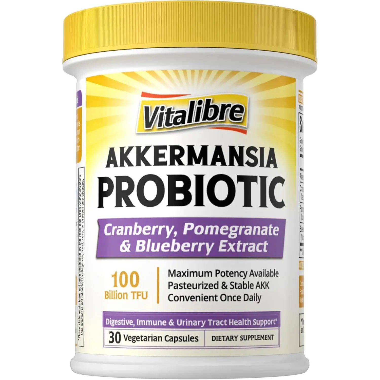Akkermansia Probiotics 100 Billion TFU with Cranberry Blueberry and Pomegranate Supports Gut Digestive and Immune Health 30 Vegan Capsules