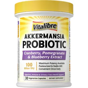 Akkermansia Probiotics 100 Billion TFU with Cranberry Blueberry and Pomegranate Supports Gut Digestive and Immune Health 30 Vegan Capsules