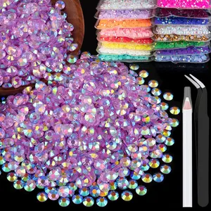 1500pcs 6mm Resin Rhinestones Bulk, Transparent Lavender Purple AB Flatback Round Jelly Rhinestones Non Hotfix Crystal Gems Large Quantity Wholesale for DIY Crafts Clothes Face Makeup Manicure