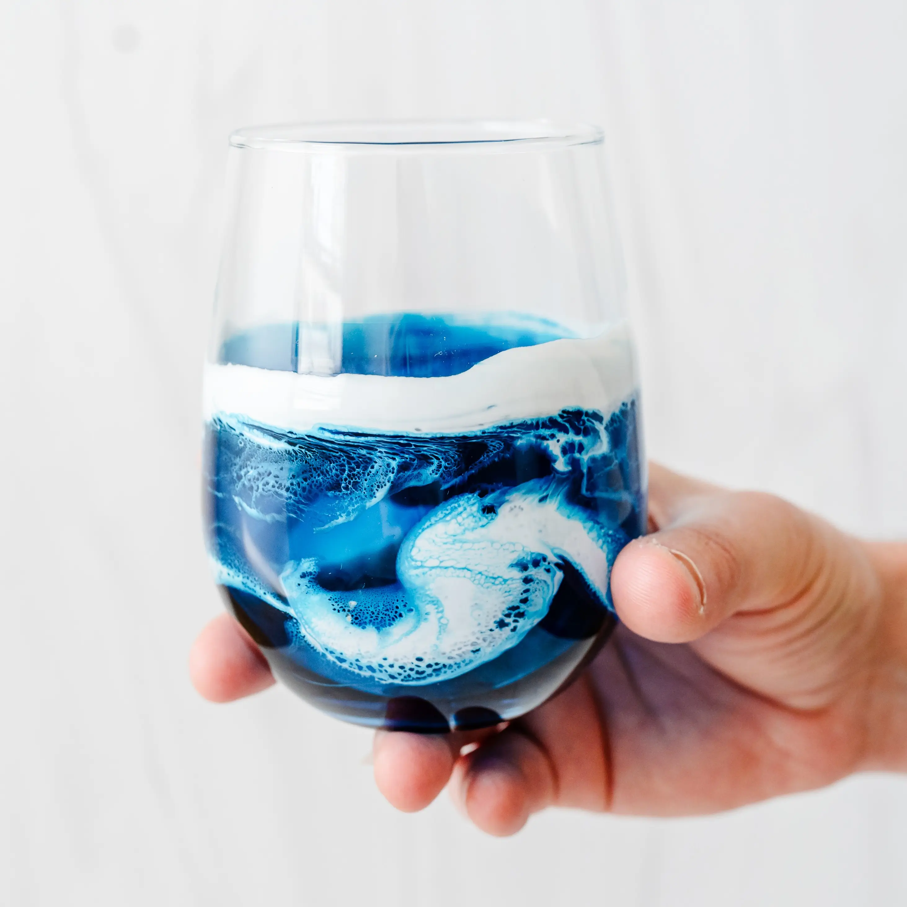 Handmade Ocean Inspired Wine Glass, Stemless  Wine 17 ounce Drinkware Glassware