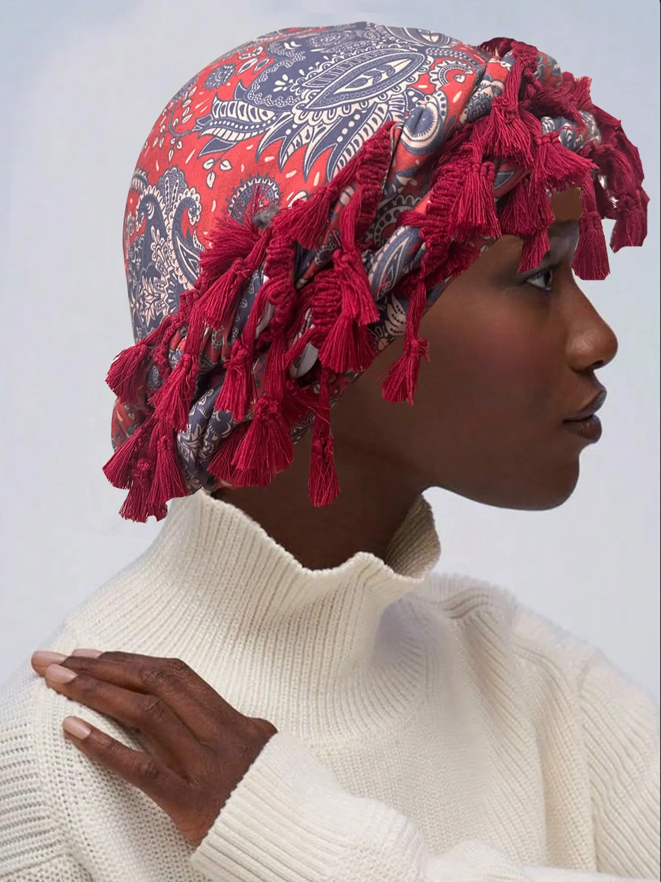 Vintage Women's Hair Paisley Print Scarf Headband, Fashion Hair Scarves, Fashion Headscarf, Head Scarf Turbans, Unisex Twisted Turban Hat with Fringe Design, Unique Hair Accessory for All Seasons, Vintage Print Headscarves