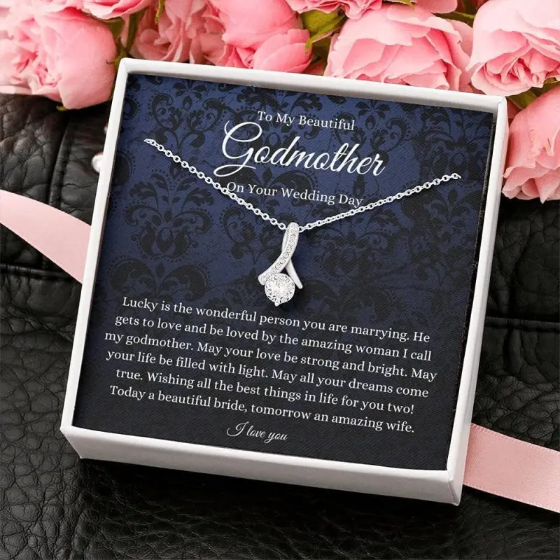 Petit Ribbon, To My Godmother On Wedding Day Gift, To Bride From Goddaughter/Godson Necklace, Goddaughter To Bride Gift, Bride Jewelry Gift