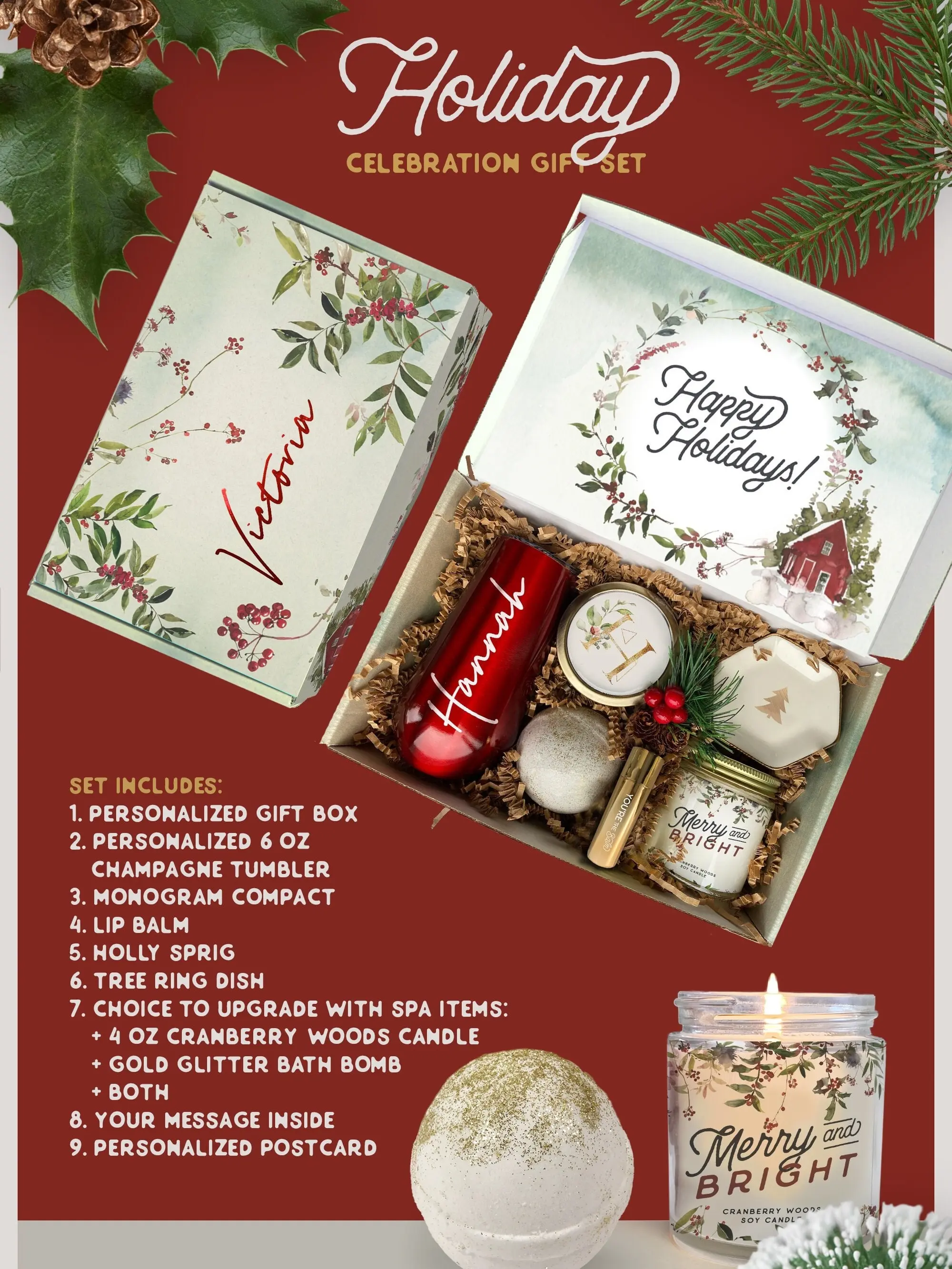 Christmas Gift Personalized Holiday Gift Basket For Women, Xmas Present for Mom, Sister, Friend, Wife, BFF or Woman (WX1)  Christmas Gift Set Mom Christmas Gift Holiday Gift Basket  Stocking Stuffers Present for Sister Best Friend Gift