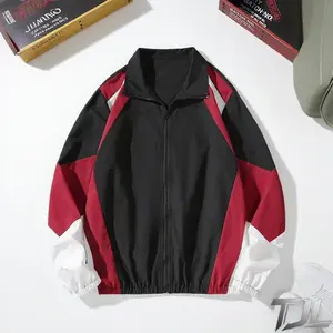 TJL Men's Color-Blocked Lightweight Jacket Casual Travel Win Design Purple Black Accents Medium Size 100% Polyester Fiber for Everyday Wear & Travel US  Patchwork Windbreaker Men's Patchwork Windbreaker Coat