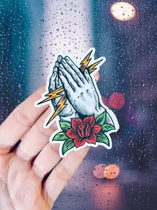 Pray Hands Lightning Bolt Sticker, Lineman Sticker, Blue Collar Stickers.