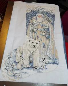 Winter White Santa Cross Stitch Christmas Stocking