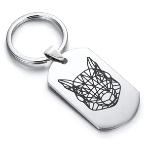 Stainless Steel Geometric Polygon Squirrel Dog Tag Keychain