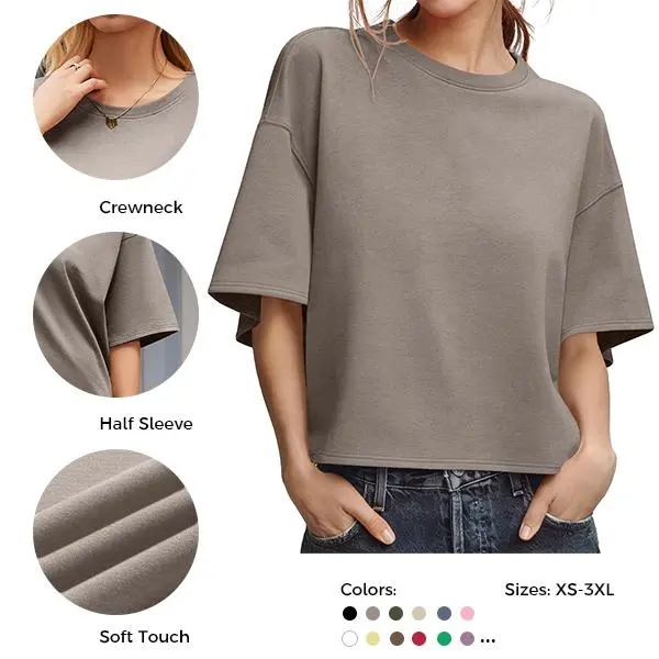 UNCLECAT Women's Oversized Casual Basic Round Neck Short-Sleeve Cropped T-Shirt - Simple Fit Top for Summer Workouts, Tshirt, Minimalist, Half Sleeve, Layering Outfits, Sporty Chic, Classic Crew, Oversized Loosely, Machine Wash, Short Sleeves