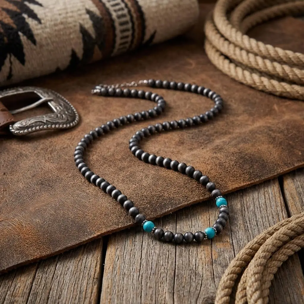 Navajo Pearl Luxury Artisan Choker Necklace - 13-inch Base, 3-in Extender, Hypoallergenic Alloy, Southwestern Simple Jewelry Set for Concerts, Birthday Gifting with Effortless Western Elegance