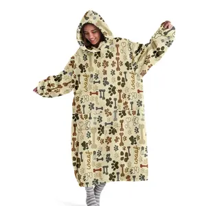 hoodie blanket，Wearable Blanket,Unisex Hooded Blanket Sweatshirt, Wearable Dog Paw Print Design, Soft Plush Puffer Jacket, Cozy Home Leisure TV Blanket Gift,Christmas Gift,Valentine's Day gift