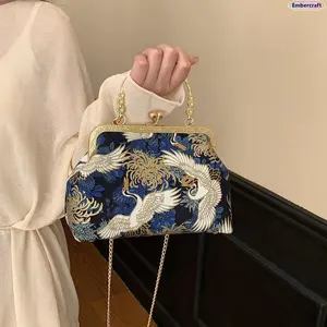 Women’s Premium Crossbody Handbag - Vintage Oriental Cheongsam Style, Gold Chain Strap, Lightweight Retro Evening Clutch, Elegant Aesthetic Shoulder Bag for Wedding, Date Night, Handbags for Women Gift