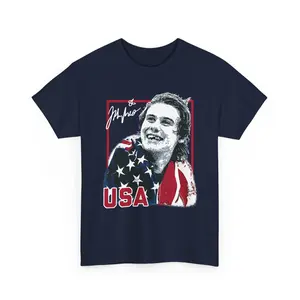 Signature Jack Hughes Bloody Shirt, USA Olympic Golden Goal Tee, Ice Hockey