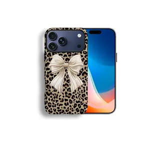 Bow Leopard Luxe Phone Case For iPhone 17 Pro Max Cases Girls, Compatible with iphone 13 phone case | iphone 16 pro max cases | iPhone 15 14 12 Case, Tough Phone Case designer. Smartphone Durable