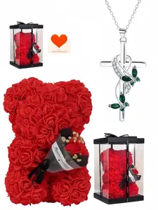 Diamond Vine Cross Emblem Luxury romantic infinity cross diamond necklace.Comes with a preserved rose and teddy bear gift box.A mysterious gift for birthdays, Valentine's Day, Mother's Day and Christmas.