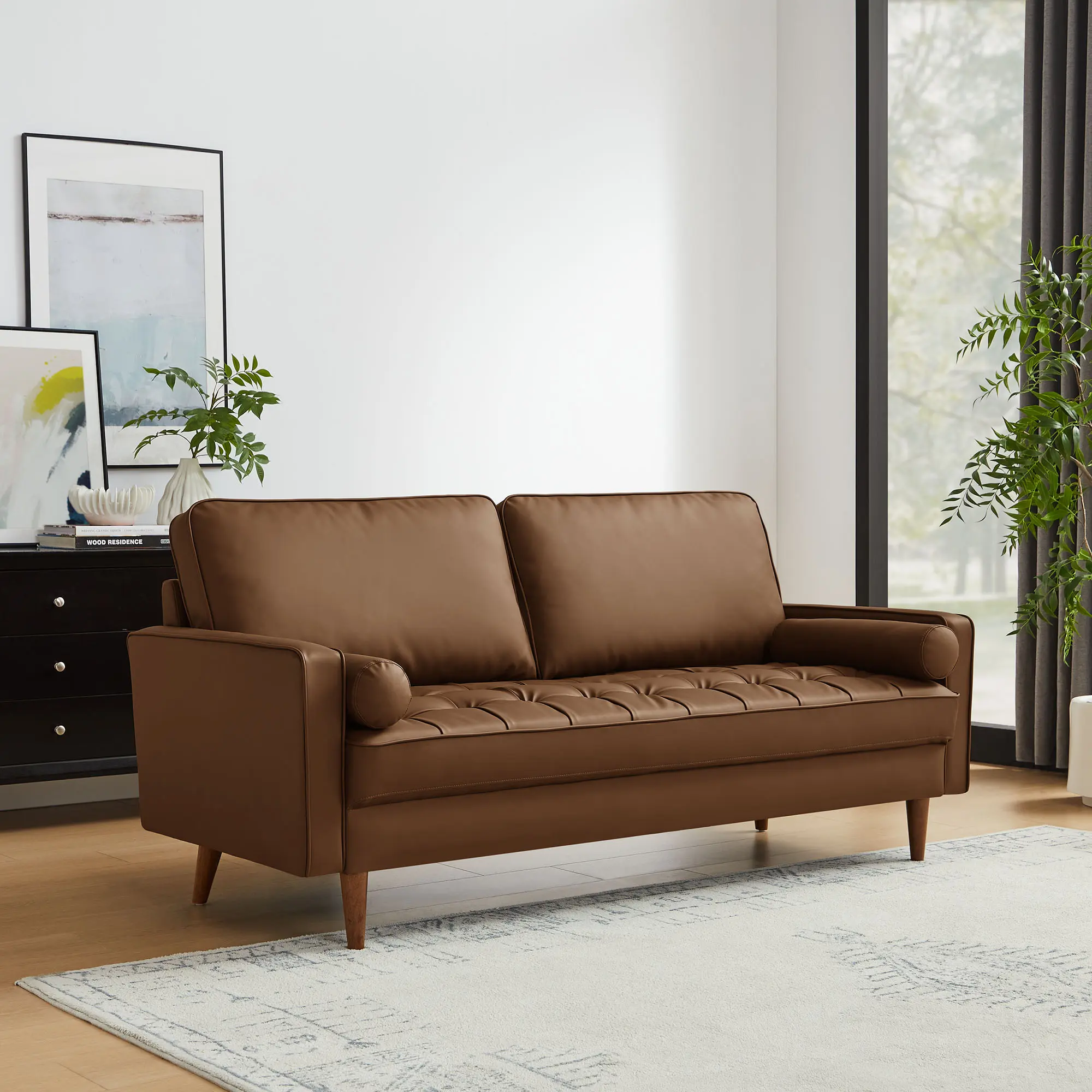 Valour Tufted Vegan Leather Sofa in Brown Valour Tufted Vegan Leather Sofa in Brown