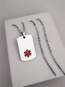 Medical Alert Dog Tag Necklace | Star of Life Stainless Steel Pendant | Emergency ID Jewelry