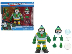 Bubble Man 5" Figure (Deluxe Version) with Accessories and Alternate Head and Hands "Mega Man" (1987) Video Game Model by Jada