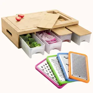 Bamboo Cutting Board with Containers, Lids, Graters, Carving Board