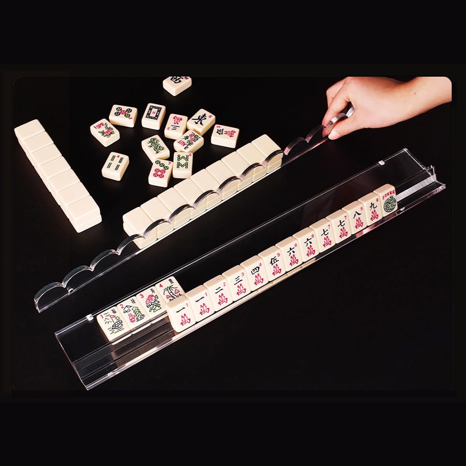 Mahjong racks set in use