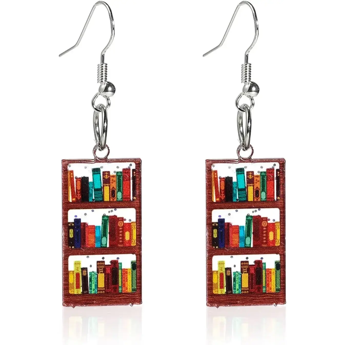 Classic Resin Stack of Books Shelves Drop Dangle Earrings Acrylic Bookcase for Women Creative Librarian Teacher Novel Graduation Jewelry