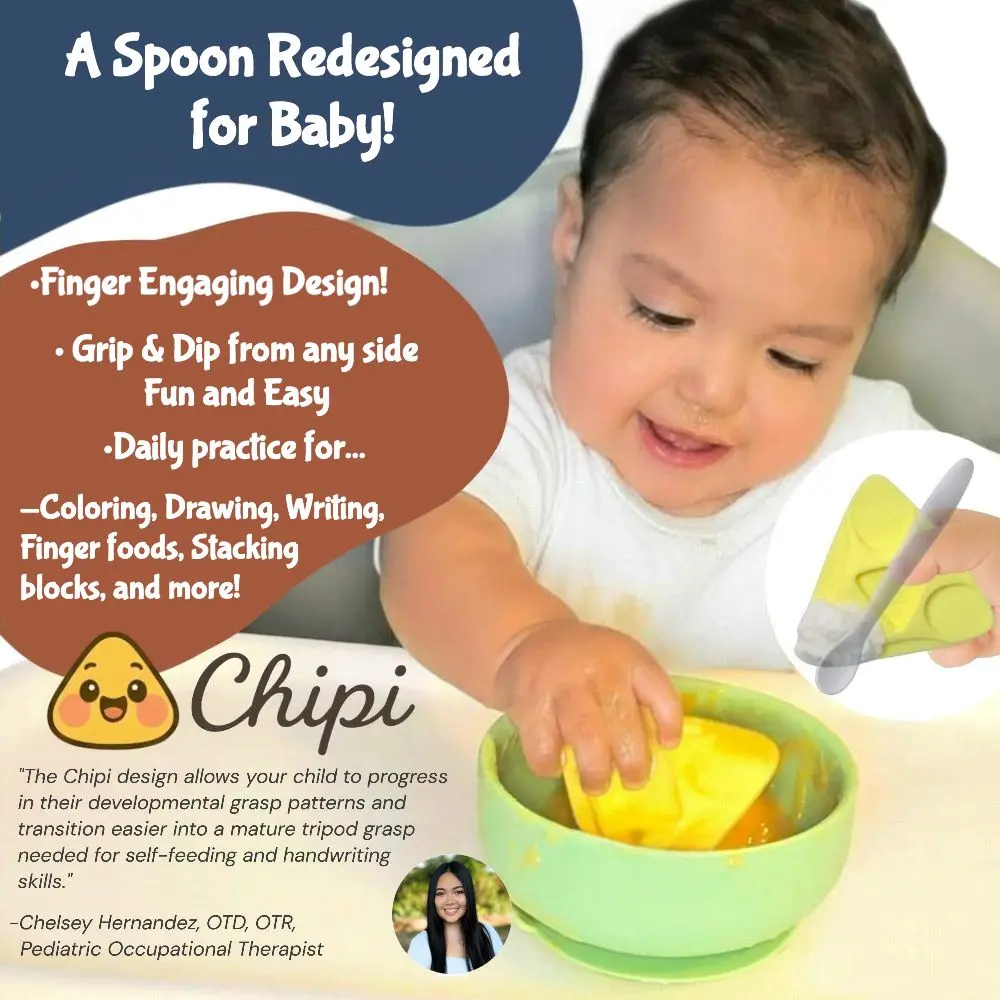 Chipi Baby Spoon Set (2) Pack Pre-Spoon for 6 Months Plus First Stage Self Feeding Training Spoons for Baby Led Weaning BLW Silicone Toddler Utensils BPA Free Soft Spoon