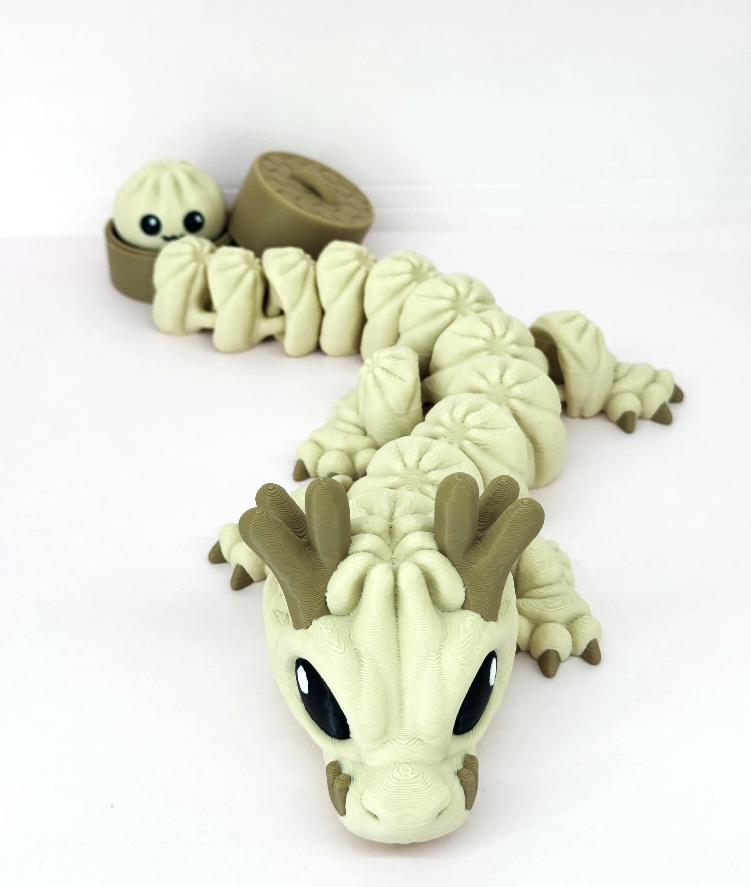 Dumpling Dragon with Clicker Tail Fidget Toy, 11 Inches  3D Printed Articulated Baby Dragon - ABDD-MOCHA