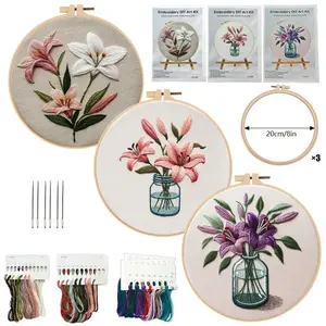 DIY Beginner Lily Flower Cross Stitch Embroidery Kit, DIY Craft Supplies, with Stitching Guide & Embroidery Design for Home Art Decor, Handmade Gifts