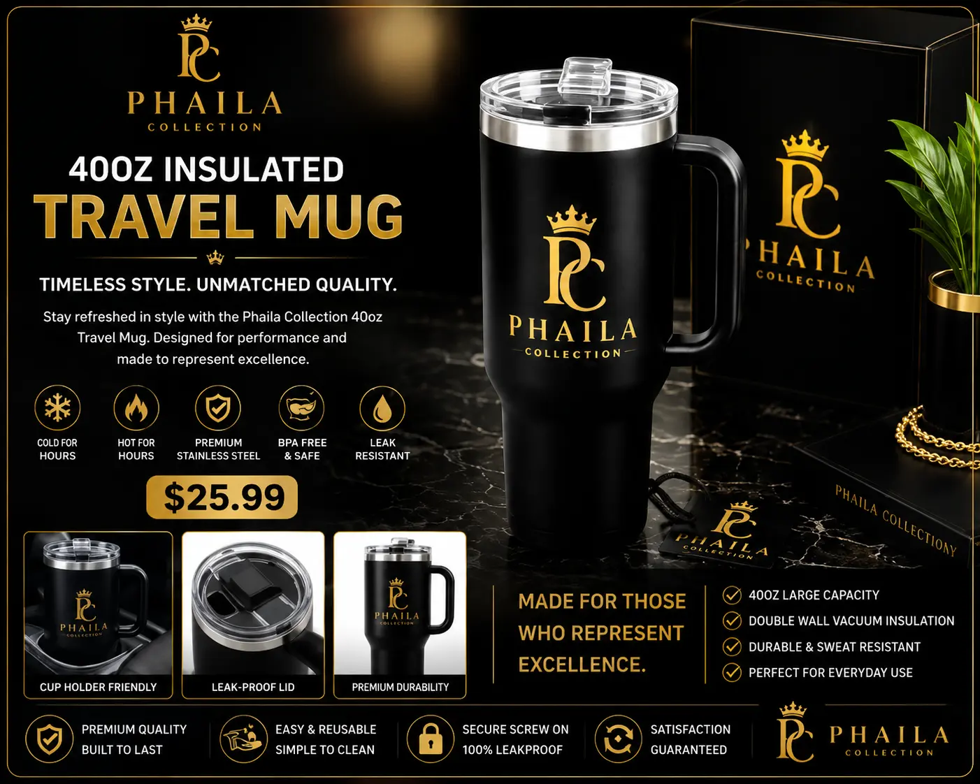 Phaila Collection 40oz Insulated Travel Mug