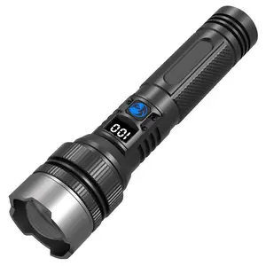 New high-intensity lighting flashlight, waterproof, rechargeable, long-range for outdoor use, with retractable zoom, strong light, and long battery life