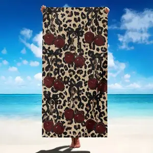 Fashion Leopard Cherry Bow Beach Towel, Sandproof Lightweight Absorbent Microfiber, Ideal for Swimming Gym Camping Yoga, Summer Travel Essential