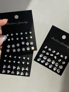 Fashion Simple Style Artificial Zircon Star/drop/triangle Stud Earrings Set, Unisex Jewelry Gift, Suitable for Graduates, Men & Women